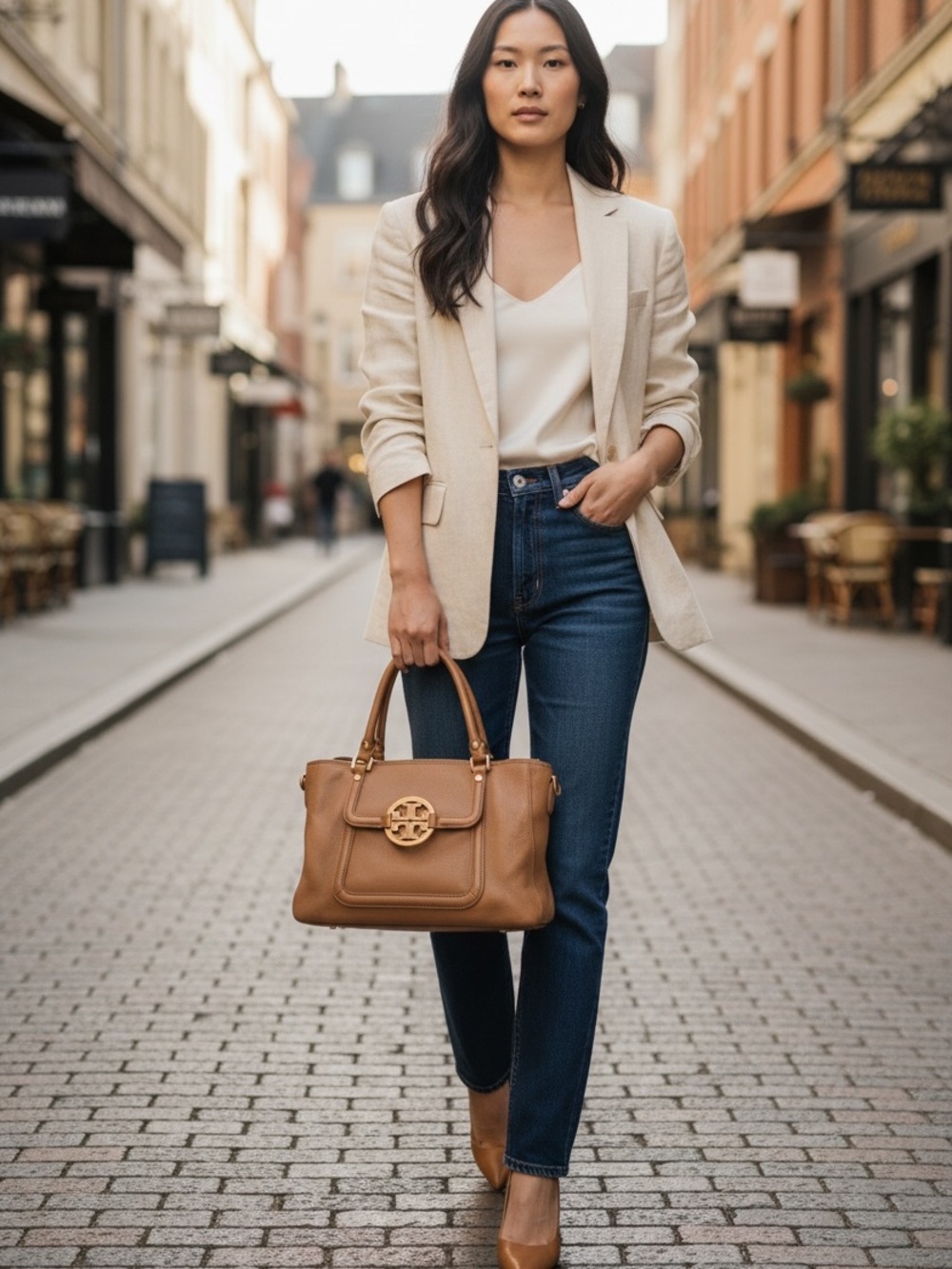 Tory Burch Amanda Mini Satchel Tan Camel Leather Gold Logo Handbag
